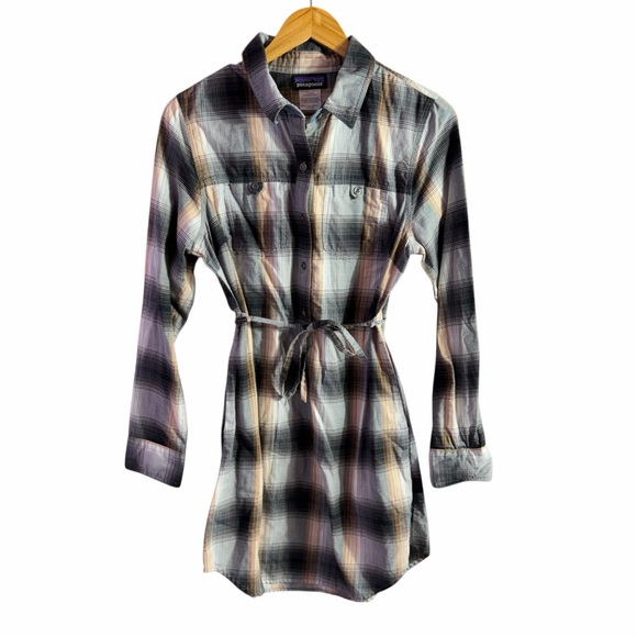 Patagonia Featherstone Plaid Long-Sleeve Mini Shirt Dress Size 8 - Picture 2 of 8